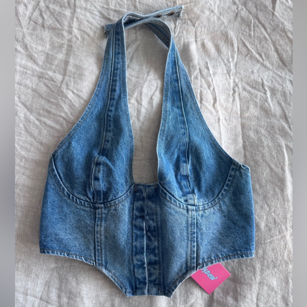 NWT Edikted Blue Denim Corset Top